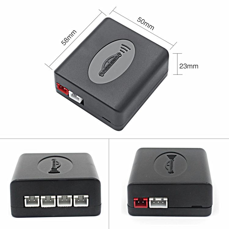 Car parking sensor control box with built-in buzzer, front and side connectors