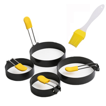 4-pack round nonstick fried egg maker molds with yellow anti-hot brush