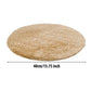 Beige round plush pet electric heating pad with width measurement line
