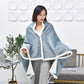 Misty blue flannel shawl blanket with embossed texture and white fleece border trim