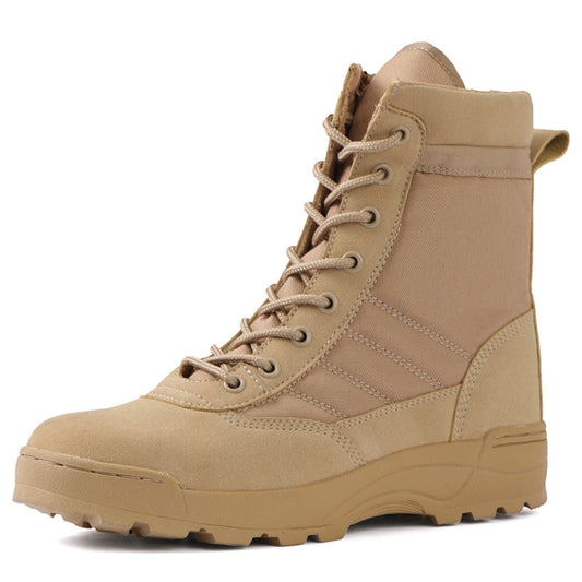 Khaki padded high-top lace-up sports boot with thick lining and chunky non-slip tread
