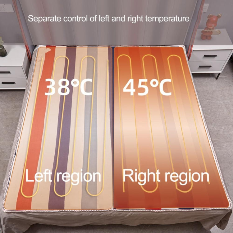 Electric blanket with split left and right heating zones, striped orange and cream cover