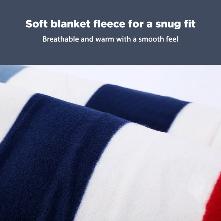 Fleece electric blanket fabric close-up with navy, red, and white striped pattern