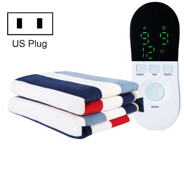 Electric blanket with blue, white, and red stripes and US plug dual temperature displays