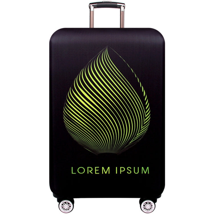 Suitcase dust cover, dark fabric with neon green teardrop line artwork and wheels cutouts