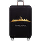 Elastic anti-dust luggage cover with New York skyline print, front view
