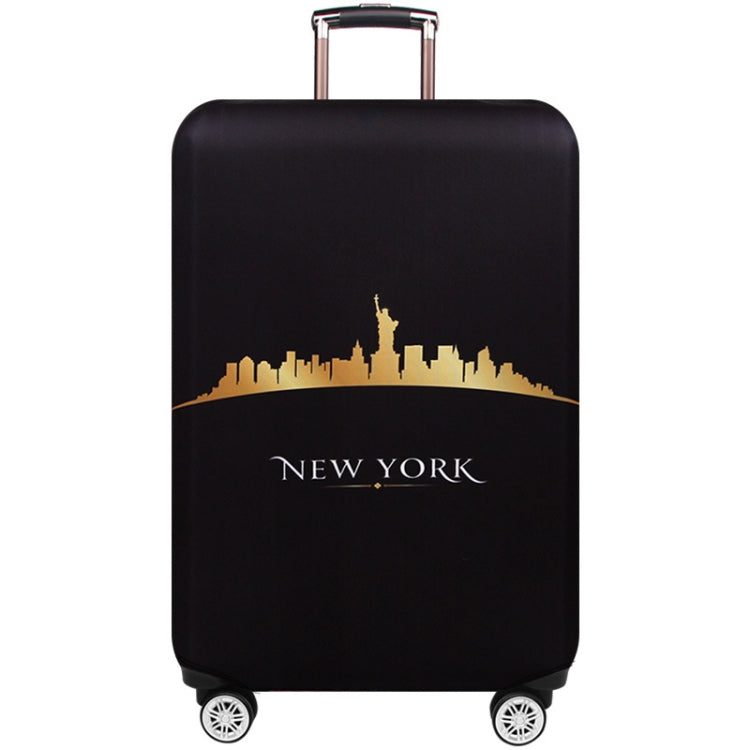 Elastic anti-dust luggage cover with New York skyline print, front view