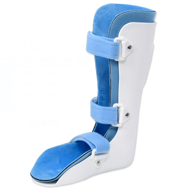 Ankle foot fixation brace with blue padding, light straps, and white rigid boot
