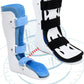 Ankle fixation brace with plaster-shoe support, blue and white, with adjustable straps