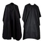Black salon apron cape, front and back view with full-length coverage