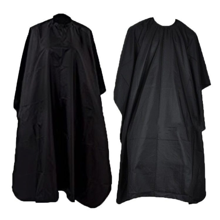 Black salon apron cape, front and back view with full-length coverage