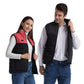 Heated quilted sleeveless vest with zip front, worn over shirts by two people