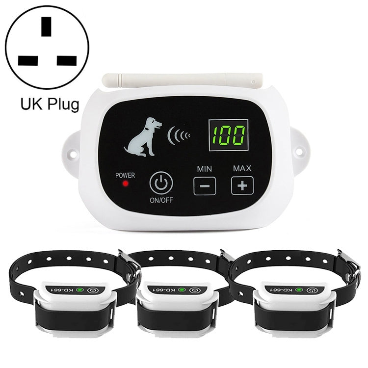 Wireless dog fence shock collar system with UK plug and three receiver collars