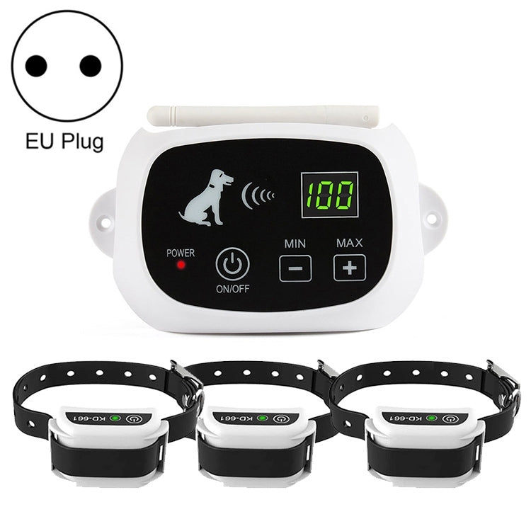Wireless dog fence shock collar system with EU plug and three receiver collars