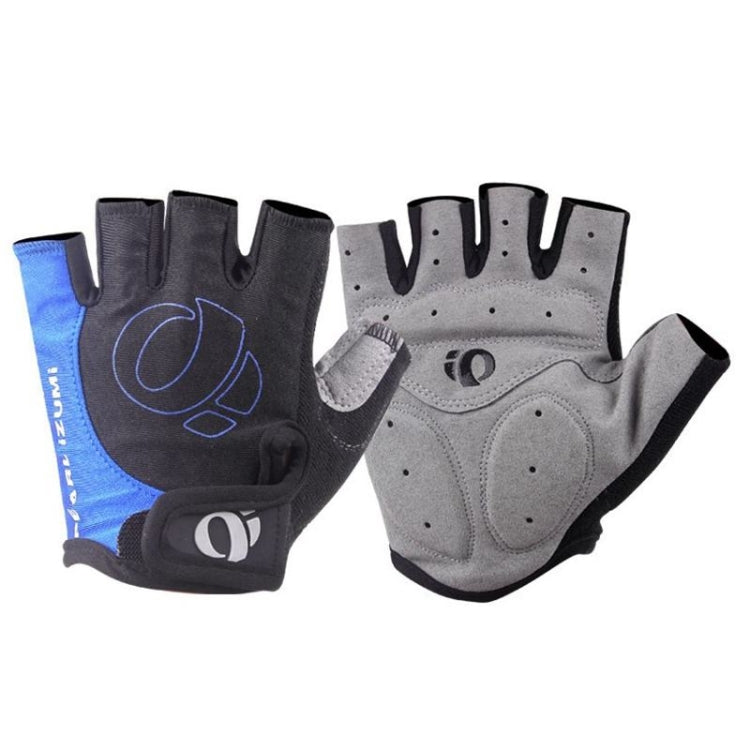 Cycling half-finger gloves set, black and light gray with blue sleeve stripe