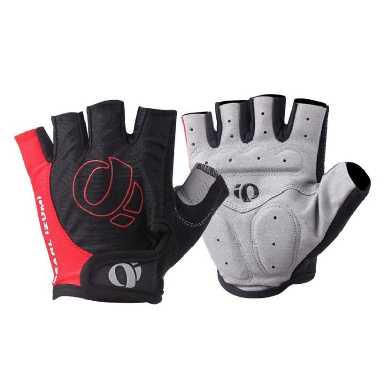 Half-finger cycling gloves, black with red side panel, padded fingerless design