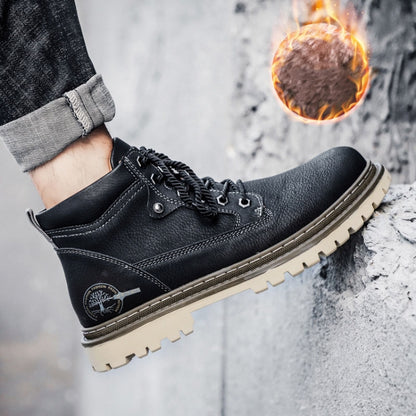Men's black winter work shoes with lace-up design and padded ankle collar