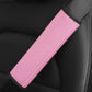 Car seat belt shoulder cover protector in pink textured leather with light pink edge stitching
