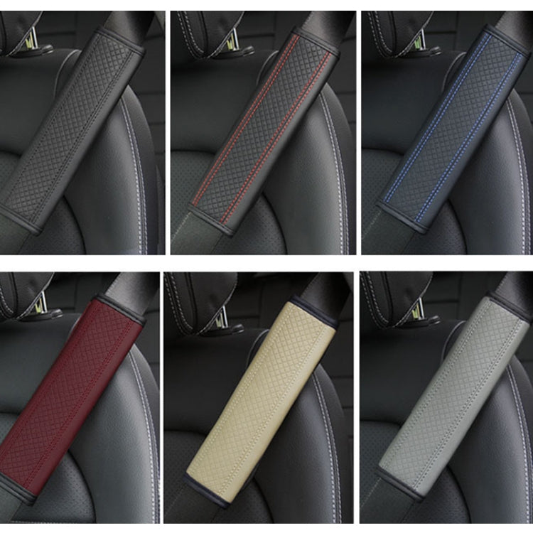 Embossed leather seat belt shoulder covers in multiple colors: black, blue, red, beige, gray, wine