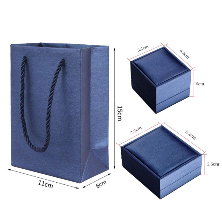 Blue PU leather gift bag with matching small jewelry boxes shown together