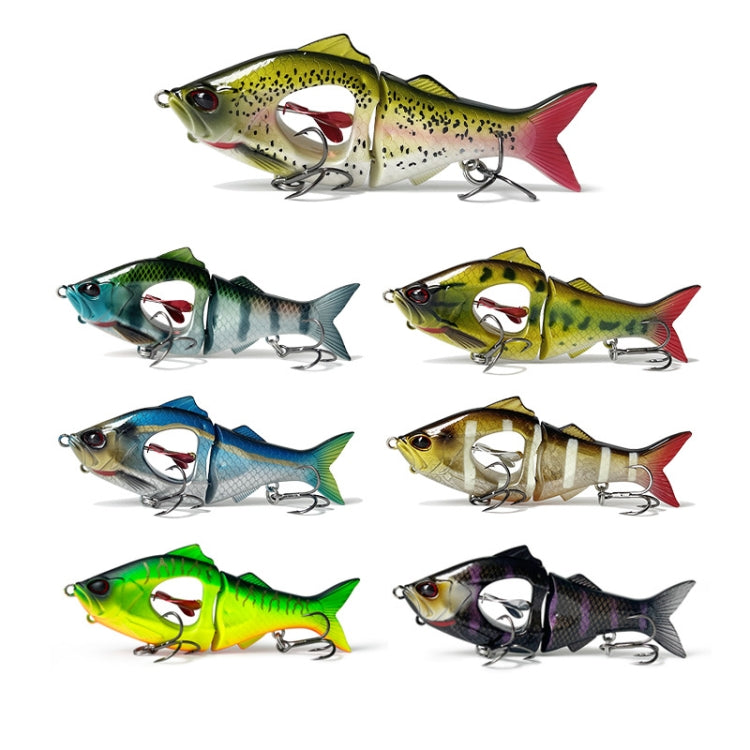 Set of multi-section fishing lures in multiple colors with metal treble hooks