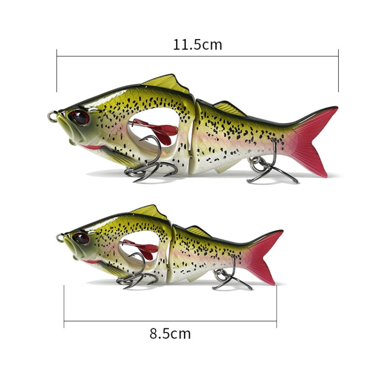 Two multi-section lures with sizes shown: 11.5 cm and 8.5 cm