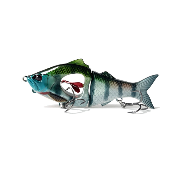 Multisection fishing lure in blue-silver with scale pattern, red-white lip, metal hooks
