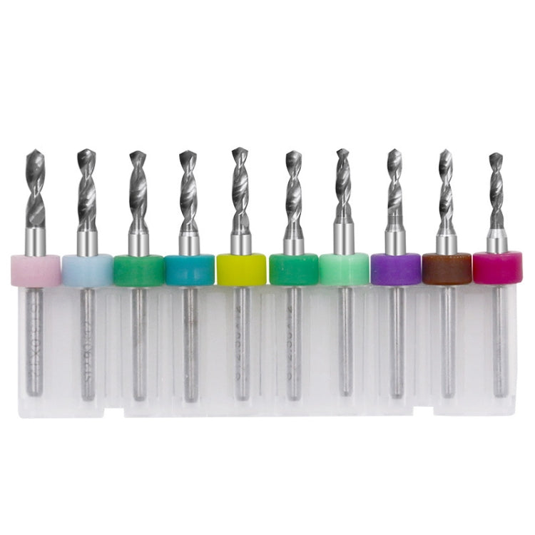 Mini tungsten steel drill bits set with clear holder and colorful plastic collars