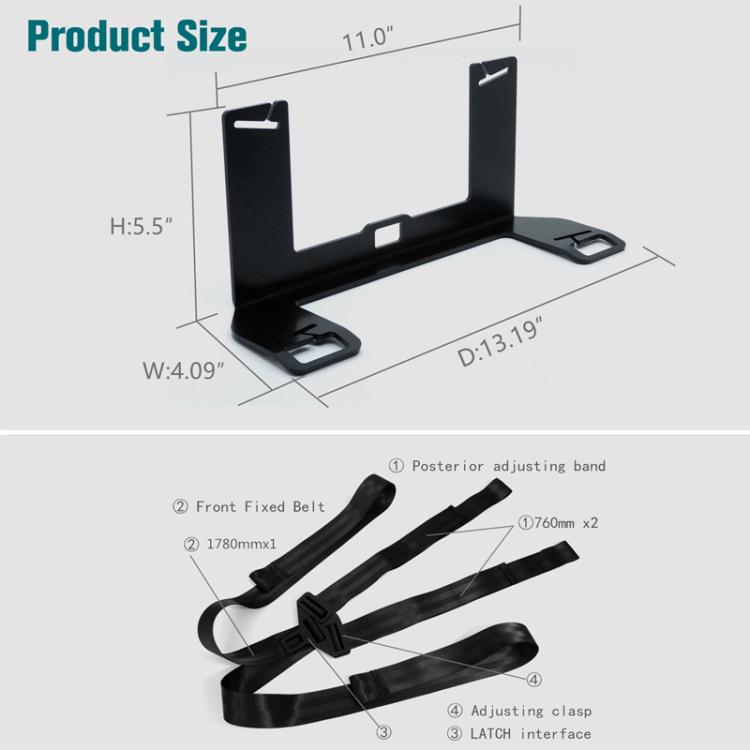 Black ISOFIX and LATCH anchor bracket with adjustable mounting points and webbing bands