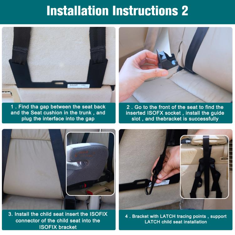 Installation step showing black straps and ISOFIX connector attached to car seat