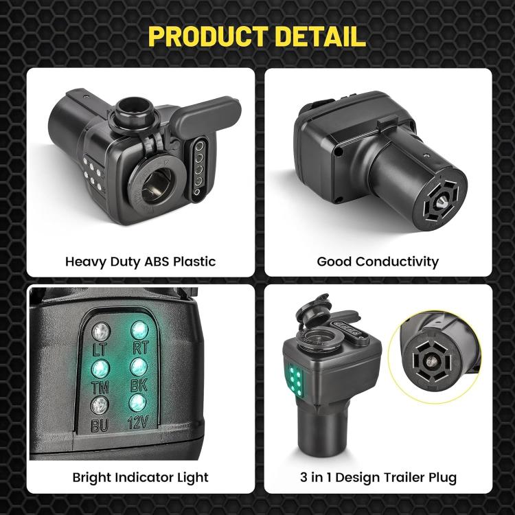 12V adapter unit with bright LED circuit tester face and multi-pin trailer plug