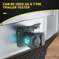 12V trailer tester adapter with glowing LED indicator attached to vehicle outlet