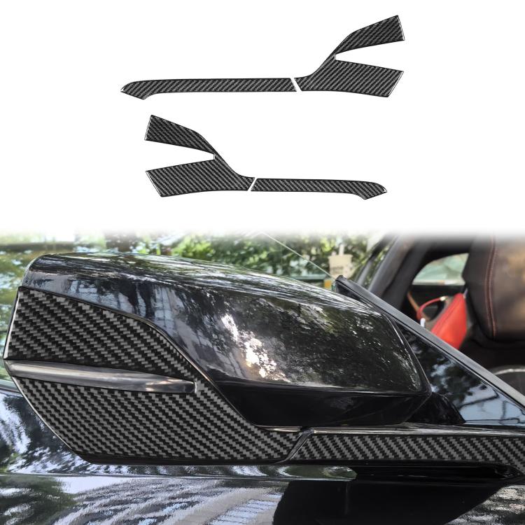 Carbon-fiber look rearview mirror cover stickers installed on a side mirror