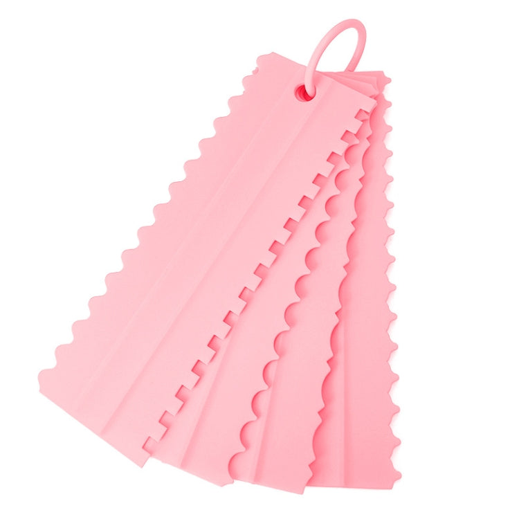 Pink plastic double-sided sawtooth cake flattener scrapers, 4-piece set