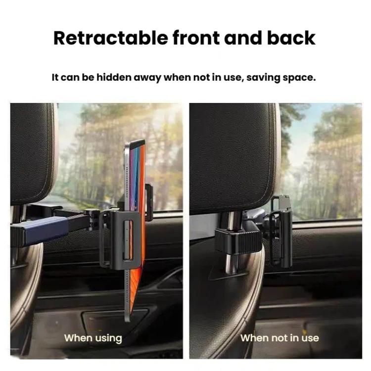 Retractable car headrest phone holder that folds away when not in use