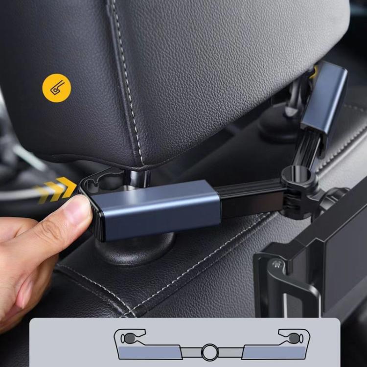 Car headrest phone holder with adjustable arm and clamp mechanism