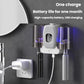 Wall-mounted UV toothbrush sanitizer rack with white housing and USB charging cable