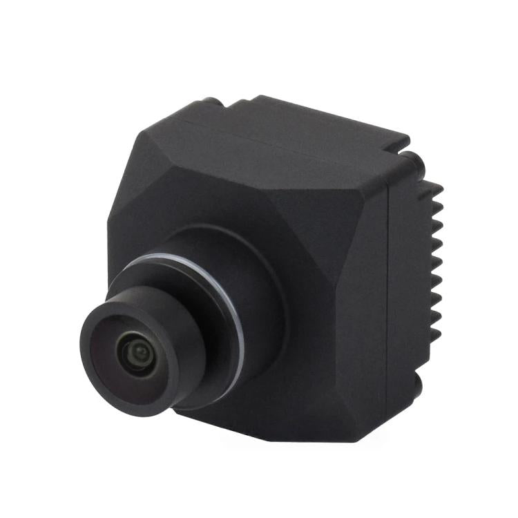 Black camera module with front lens and side pin header