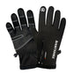 Black touchscreen riding gloves with padded knuckle guard and wrist closure strap