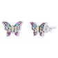 925 silver butterfly-shaped crystal earrings with multicolor stones, stud backs