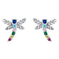 925 silver crystal insect drop earrings with blue top and multicolor bead tassels