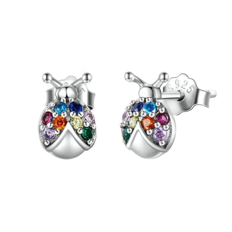 925 silver insect earrings with multicolor stones and butterflylike legs, stud backs