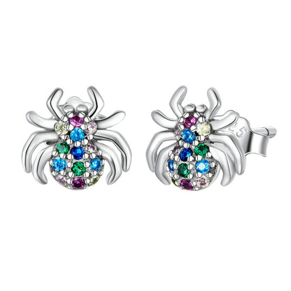 925 silver insect earrings with multicolor crystal bug body and stud backs