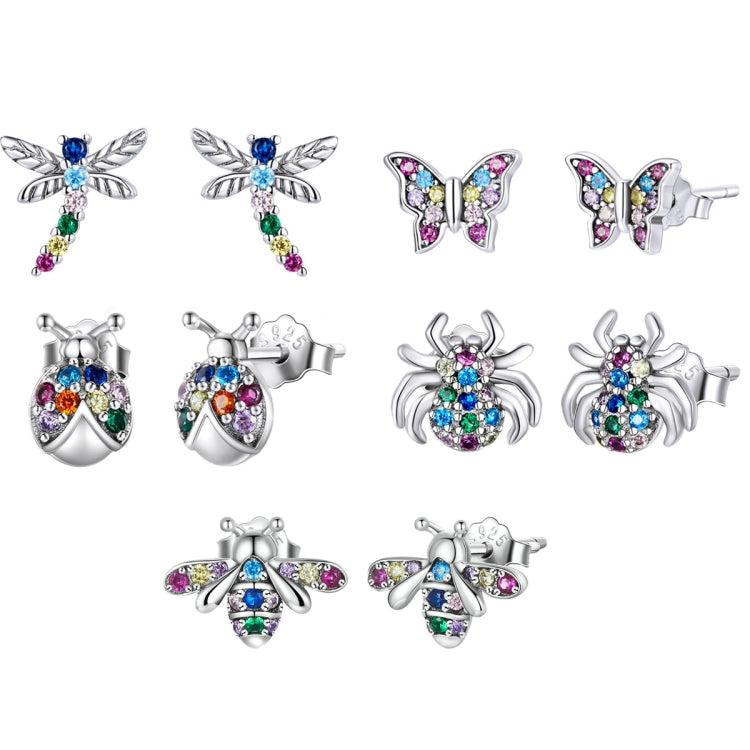 925 silver insect crystal earrings shown from multiple angles, multicolor stones
