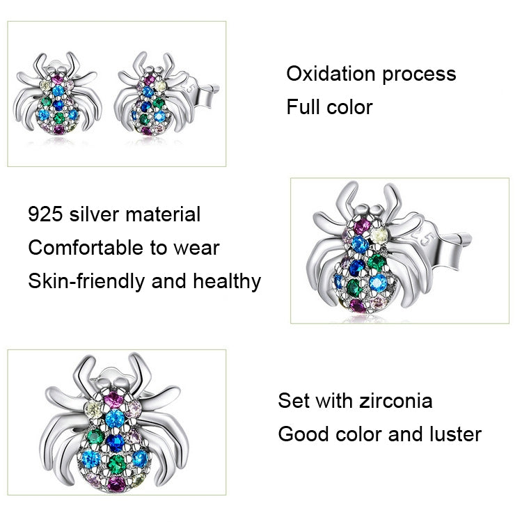 925 silver insect earrings with multicolor zirconia stones in winged bug design