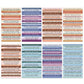 Vintage quote sticker sheets, multicolor backgrounds with black serif text, set of sheets