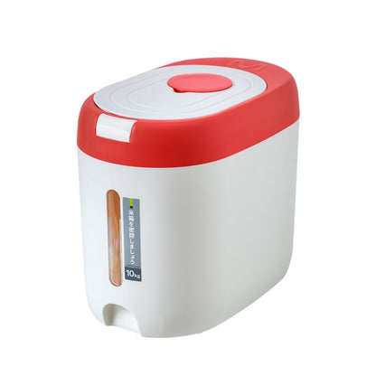 Red sealed rice storage bucket with snap lid and side window, 10kg