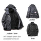 Men's fleece-lined jacket with hood, front zipper, and dark lining, shown open