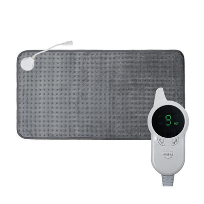 Gray low-voltage heating pad blanket with detachable controller and cable