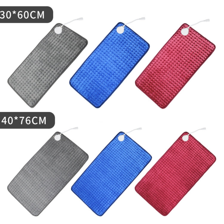 Low-voltage heating pad blanket in gray, blue, and red; 30x60cm and 40x76cm